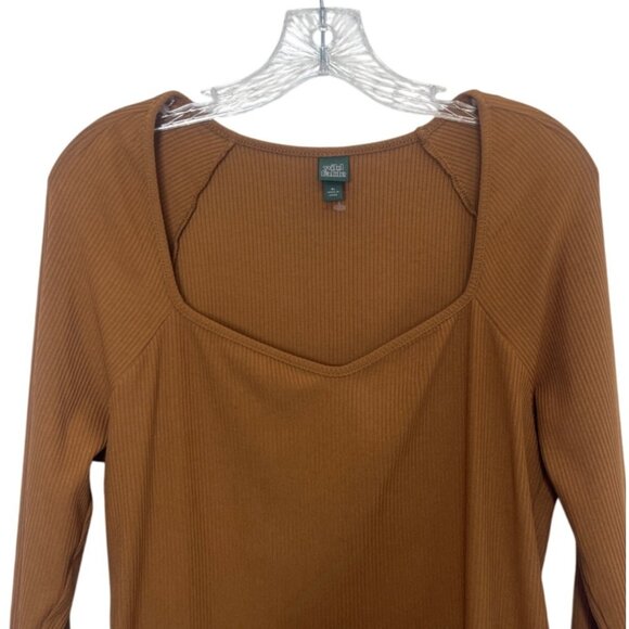 Wild Fable Womens Ribbed Long Sleeve Top XL Brown Rayon Spandex Blend Square Nec - Picture 3 of 6